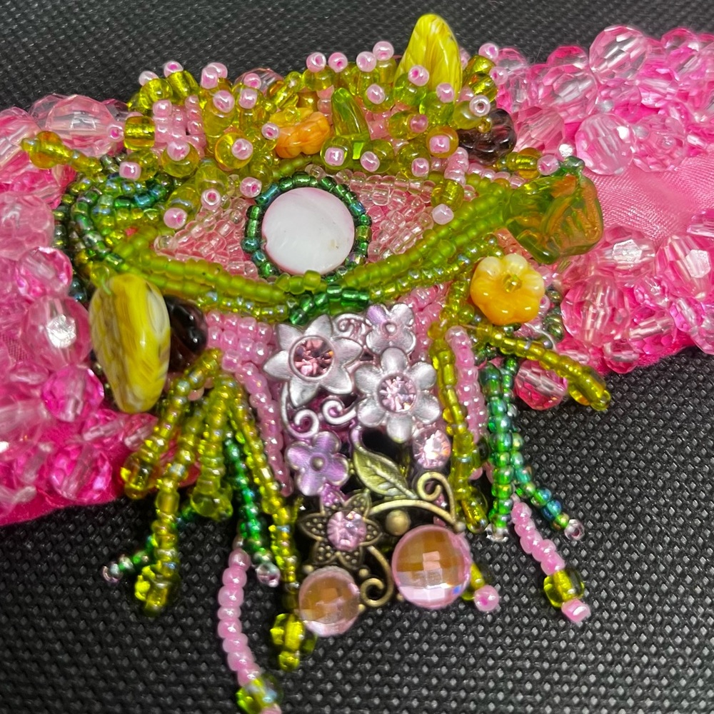 Pink All Seeing Eye hand-crafted, beaded cuff bracelet